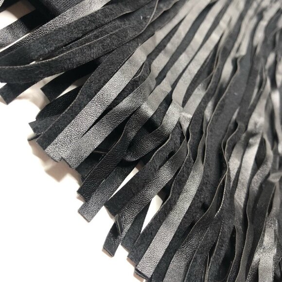 NEW Jenn Boho Vegan Leather Fringe Shiny Black Sexy Edgy Mini Skirt SIZE L - Picture 7 of 12